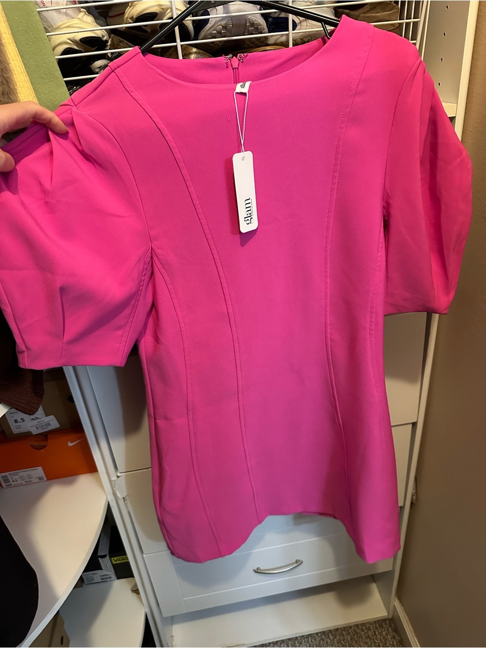 Women's Pink Puff-Sleeve Mini Dress